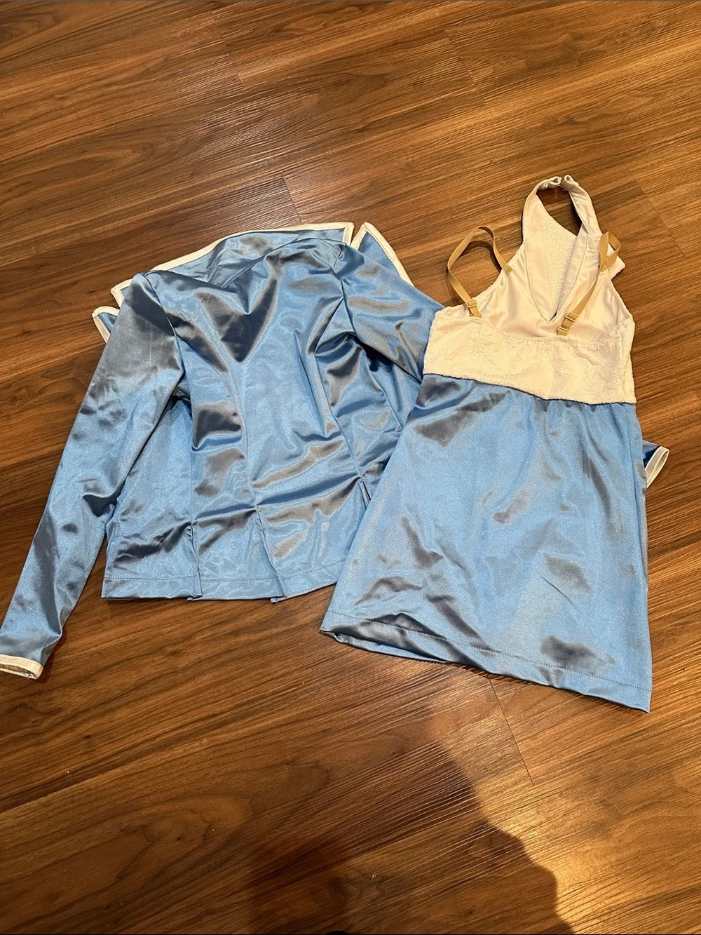 Revolution Dance costume Blue Satin and white sequin Classic Flight-Inspired Set